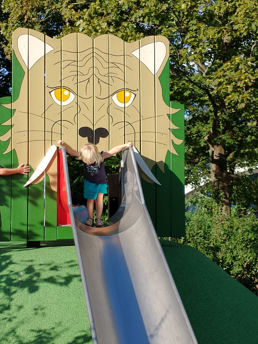 Slide with a tiger head on the World playground in Treptower Park